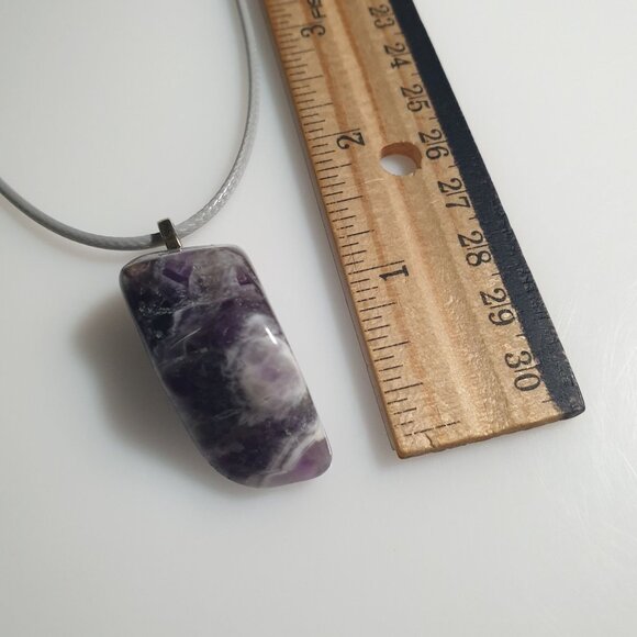 Amethyst Polished Stone Pendant Necklace Silver Tone Adjustable Purple White - Picture 4 of 6